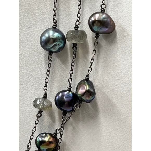 Sterling Silver Triple Strand
Gray Baroque Pearl and Labradorite
Necklace 16” - Picture 3 of 16